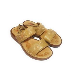 PIKOLINOS Tan Leather Embroidered Sandals Size 9.5